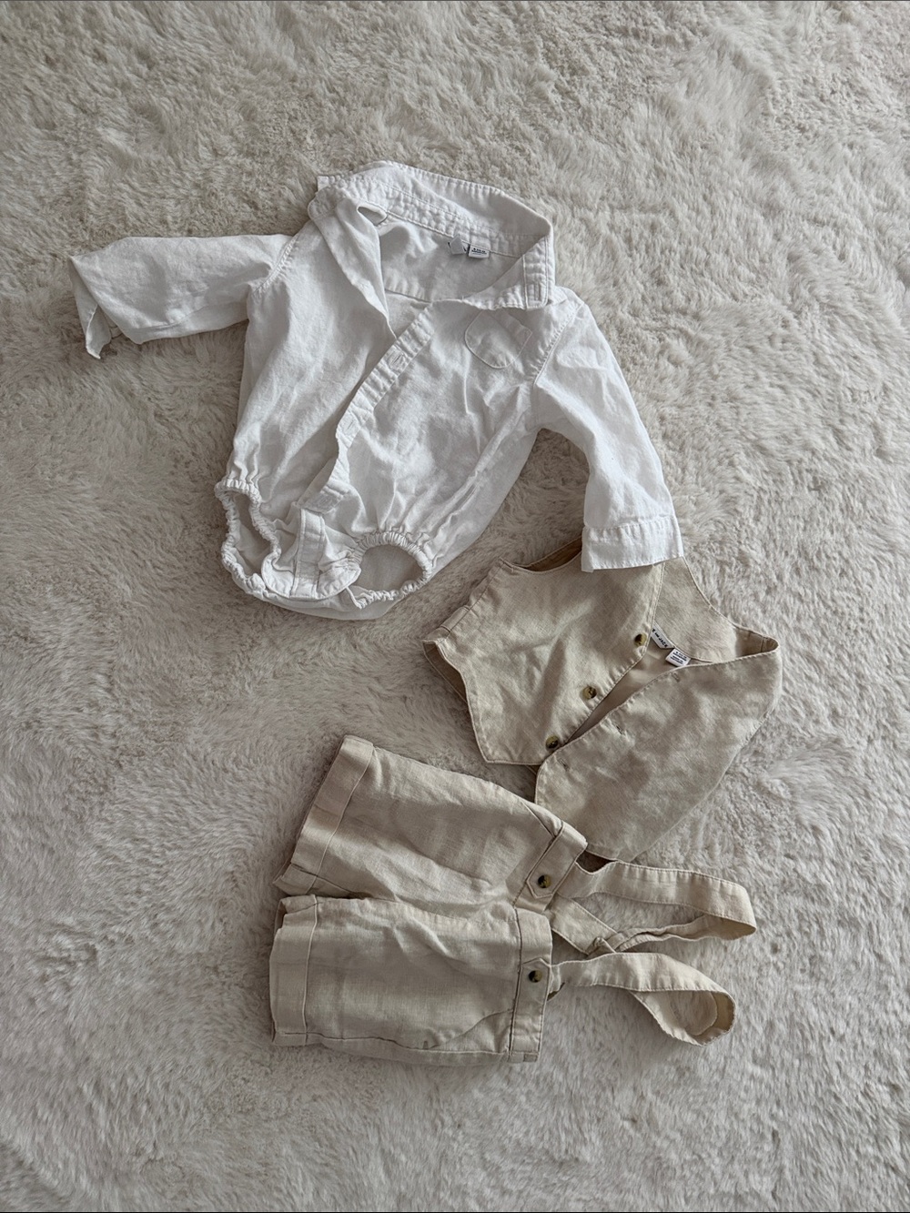 Janie and Jack White Shirt with Beige Linen Vest and Shorts Set